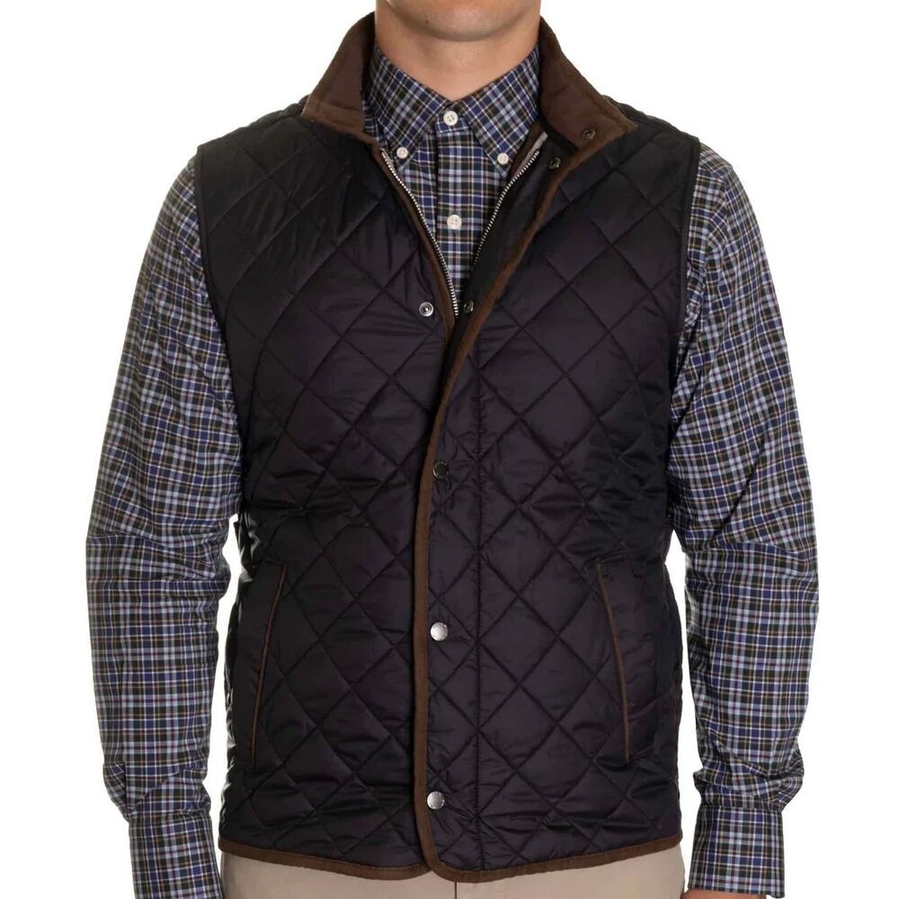 Peter Millar Crown Essex Quilted Vest L Fleece Lined Black Golf Gilet MF19Z13